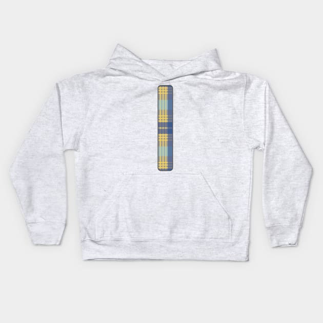 Monogram Letter I, Blue, Yellow and Grey Scottish Tartan Style Typography Design Kids Hoodie by MacPean